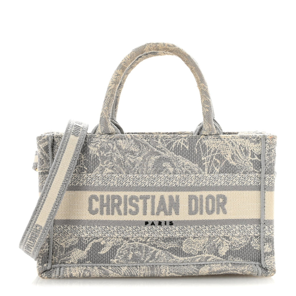 Canvas Embroidered Toile De Jouy Reverse Mini Book Tote With Strap Grey £¨ Direct shipment via from wholesalehk.shop