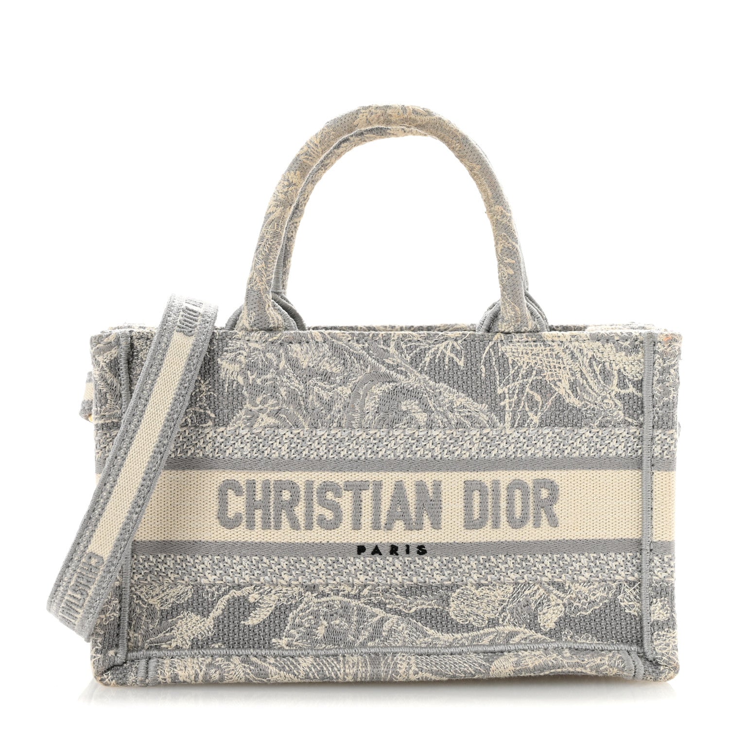 Canvas Embroidered Toile De Jouy Reverse Mini Book Tote With Strap Grey £¨ Direct shipment via from wholesalehk.shop