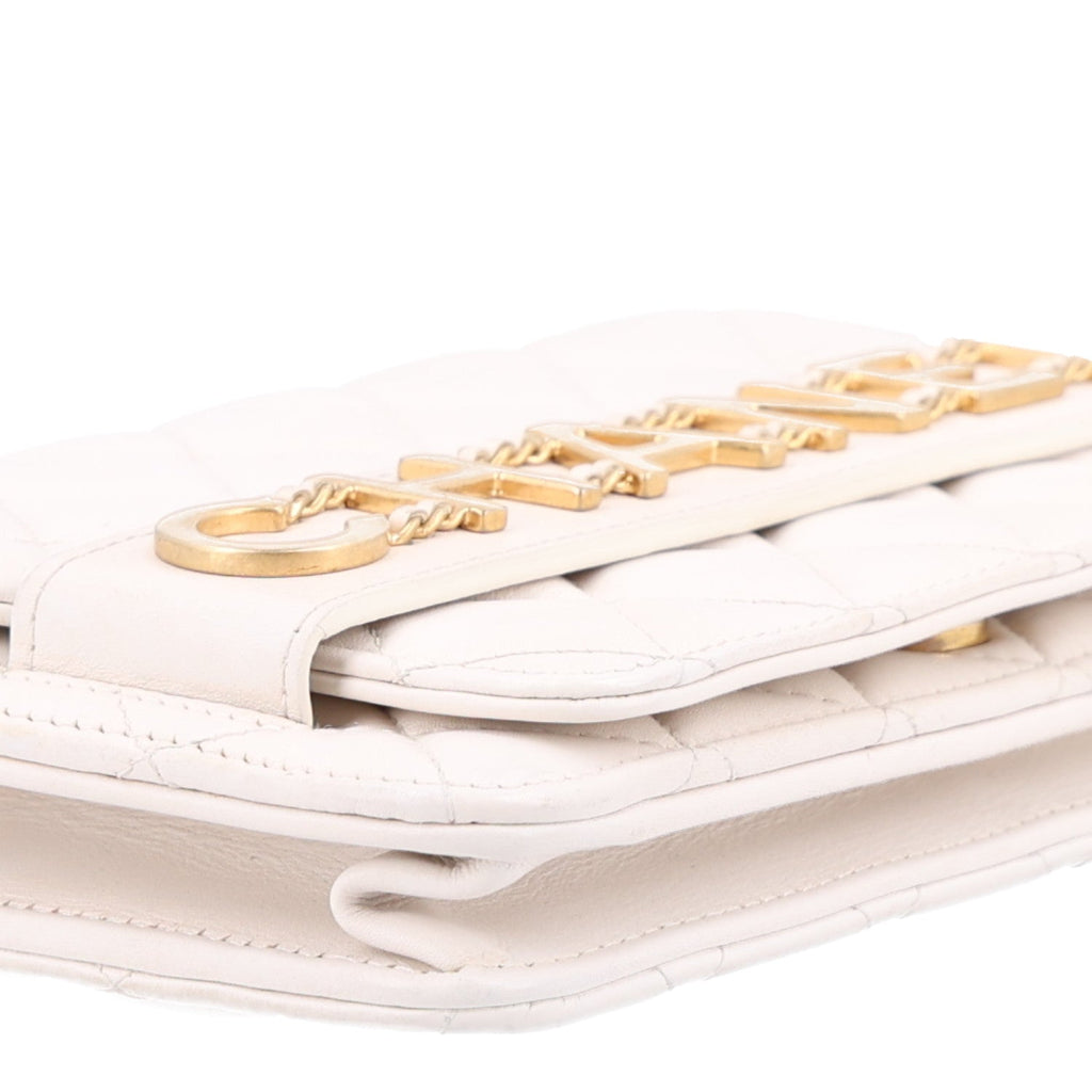Calfskin Quilted Enchained Wallet On Chain WOC White wholesalehk.shop