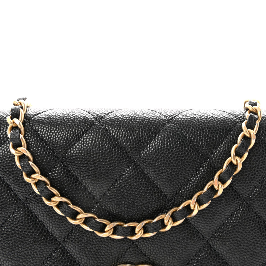 Caviar Quilted Medallion Wallet on Chain WOC Black wholesalehk.shop