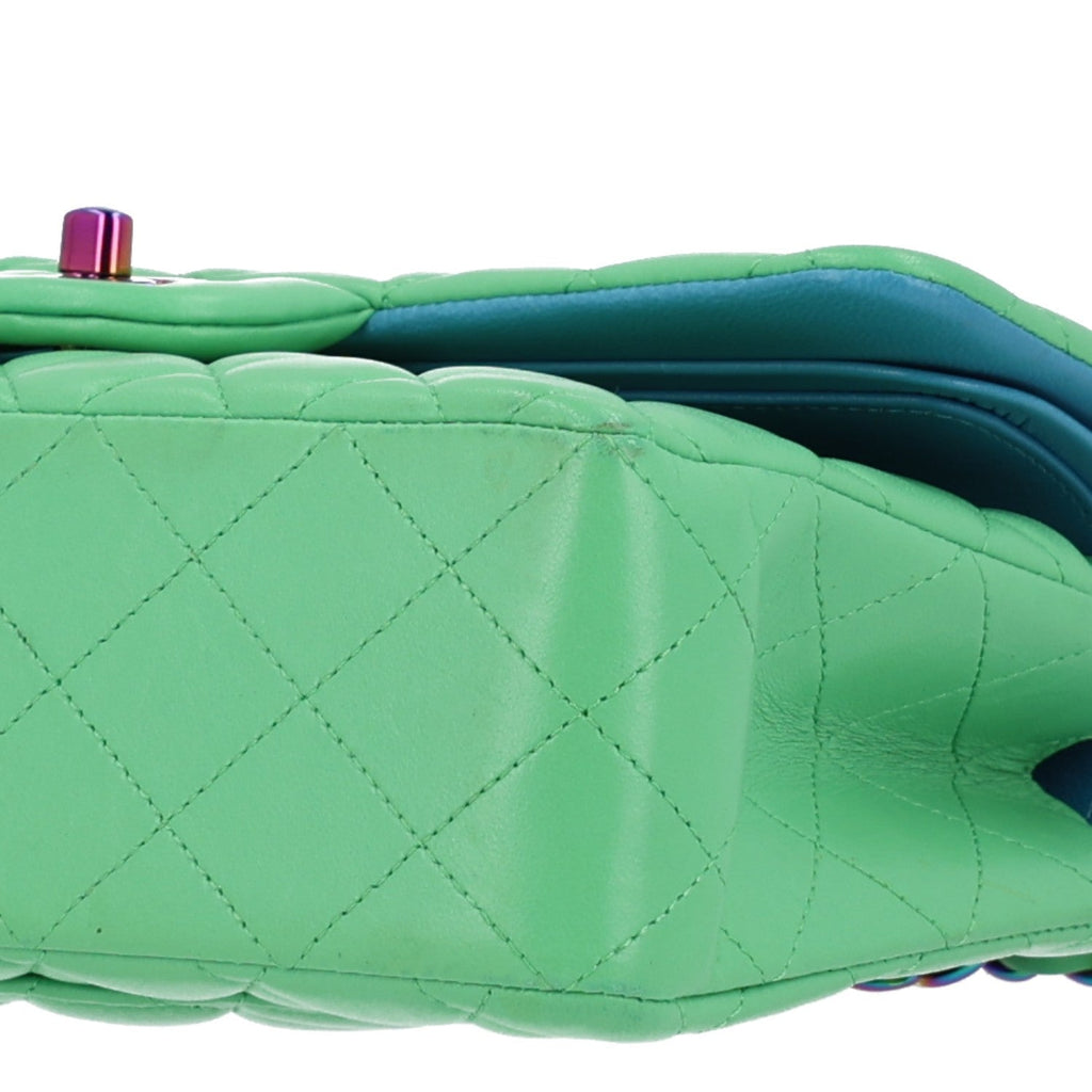 Lambskin Quilted Small Double Flap Green Blue wholesalehk.shop