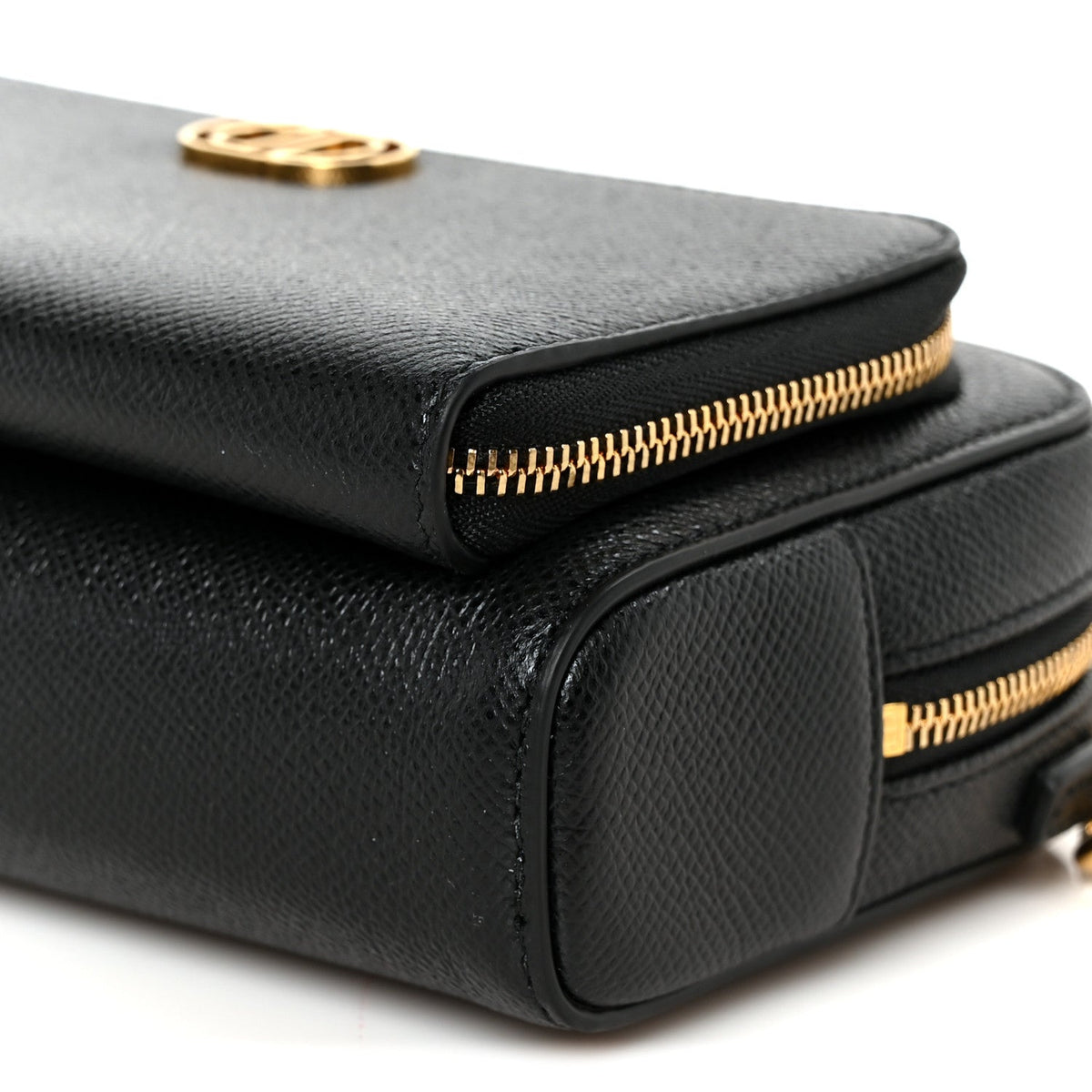 Grained Calfskin Caro Double Pouch Black wholesalehk.shop