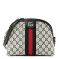 GG Supreme Monogram Textured Dollar Calfskin Web Small Ophidia Dome Shoulder Bag Beige Blue wholesalehk.shop