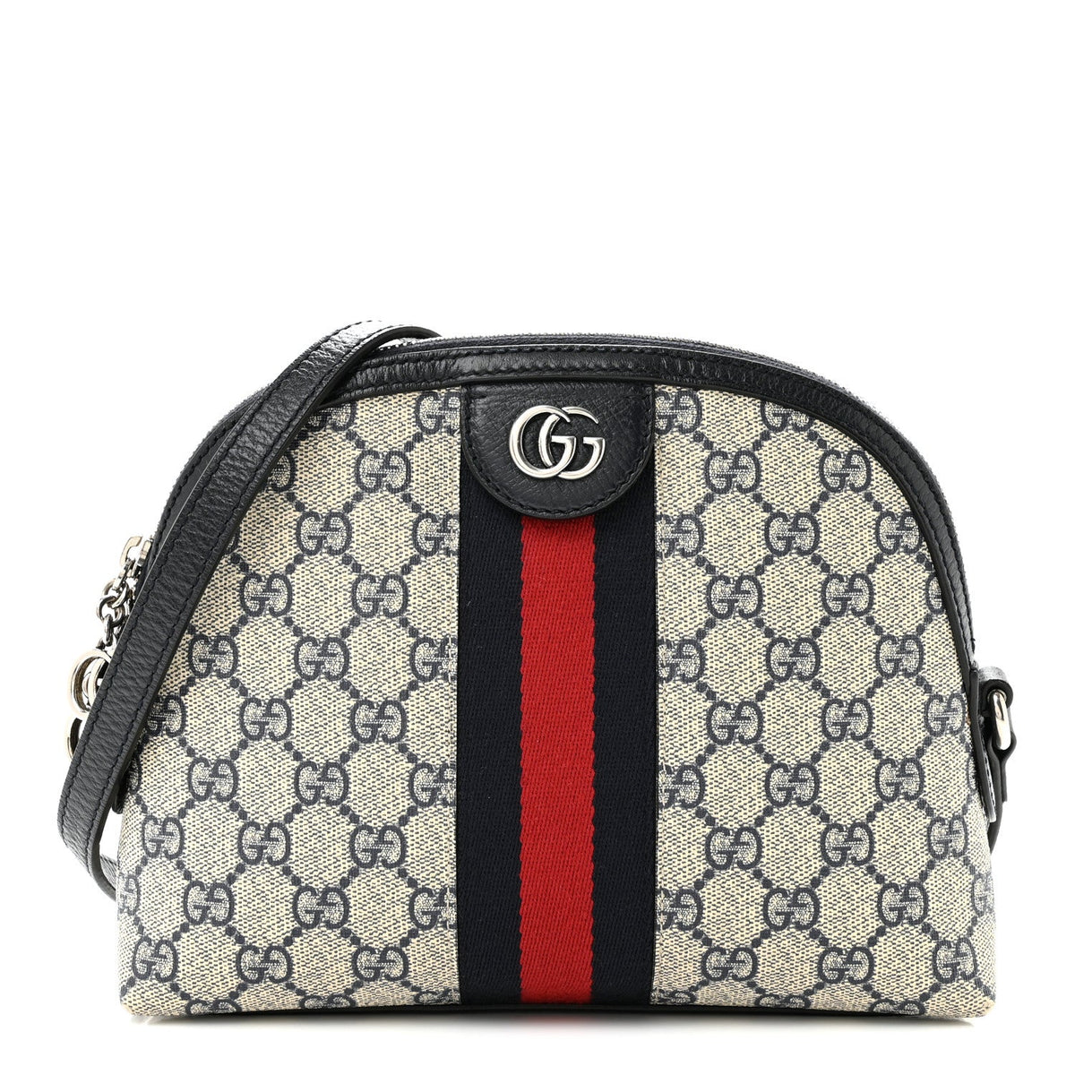 GG Supreme Monogram Textured Dollar Calfskin Web Small Ophidia Dome Shoulder Bag Beige Blue wholesalehk.shop