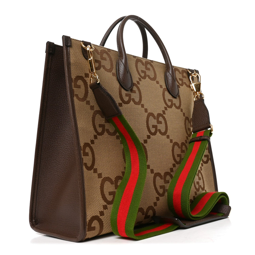Monogram Jumbo GG Textured Dollar Calfskin Web Tote Bag Camel Ebony New Acero wholesalehk.shop