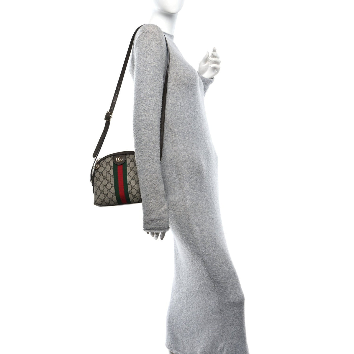 GG Supreme Monogram Textured Dollar Calfskin Web Small Ophidia Dome Shoulder Bag Beige Ebony New Acero wholesalehk.shop