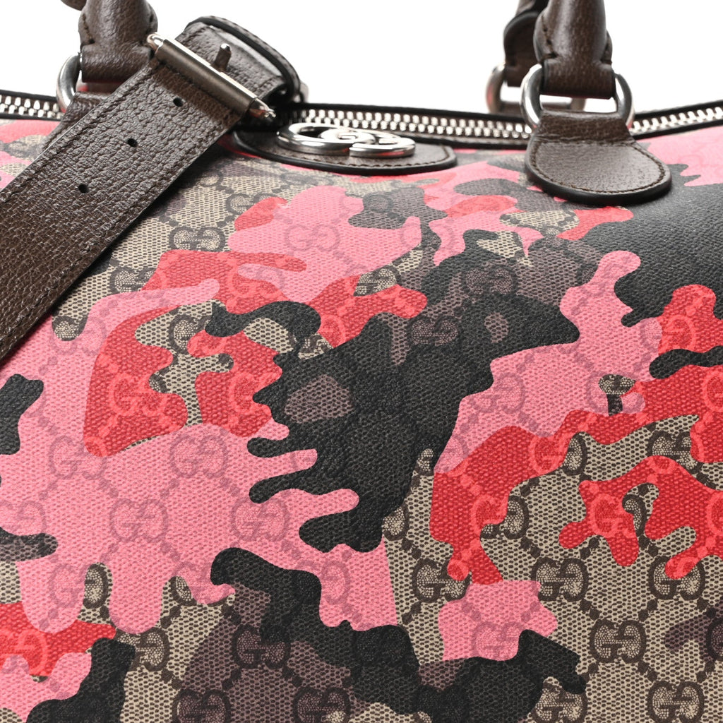 GG Supreme Monogram Camouflage Textured Dollar Calfskin Medium Savoy Duffle Bag Beige Pink Red wholesalehk.shop