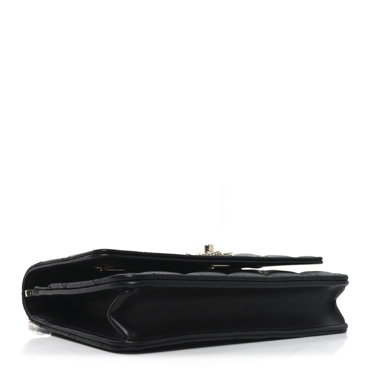Lambskin Quilted Crystal Handle Wallet On Chain WOC Black wholesalehk.shop