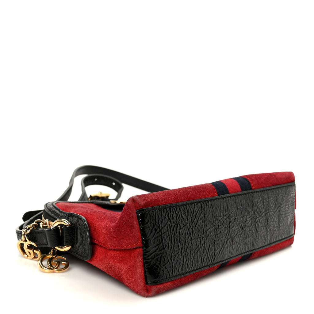 Suede Patent Web GG Small Ophidia Dome Shoulder Bag Hibiscus Red wholesalehk.shop