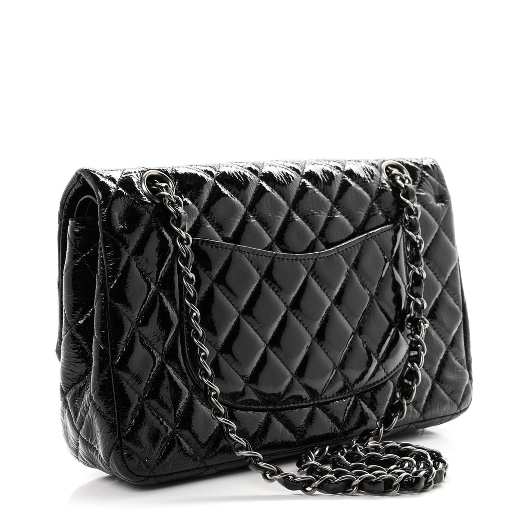 Crumpled Patent Quilted Medium Double Flap Black wholesalehk.shop