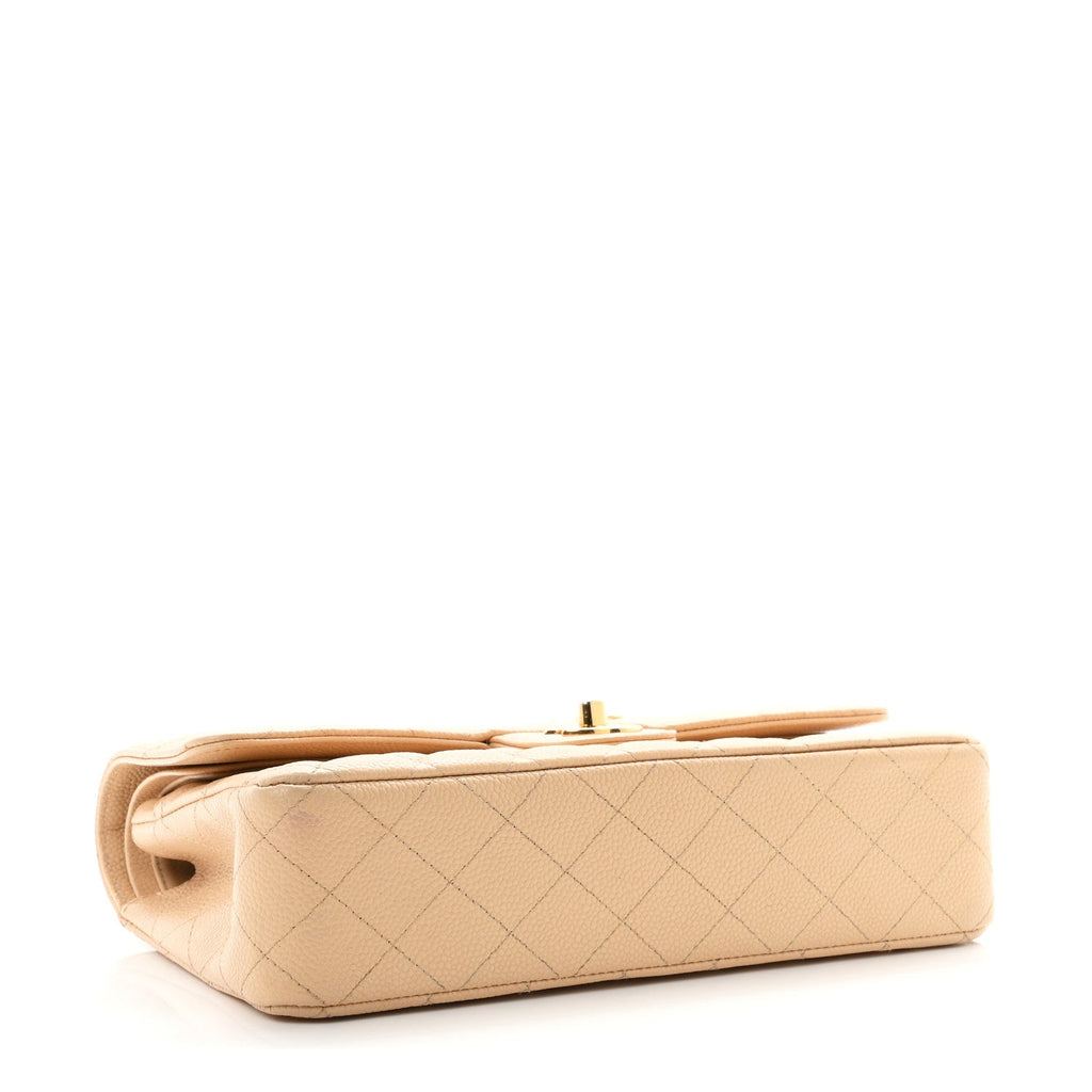 Caviar Quilted Medium Double Flap Beige wholesalehk.shop