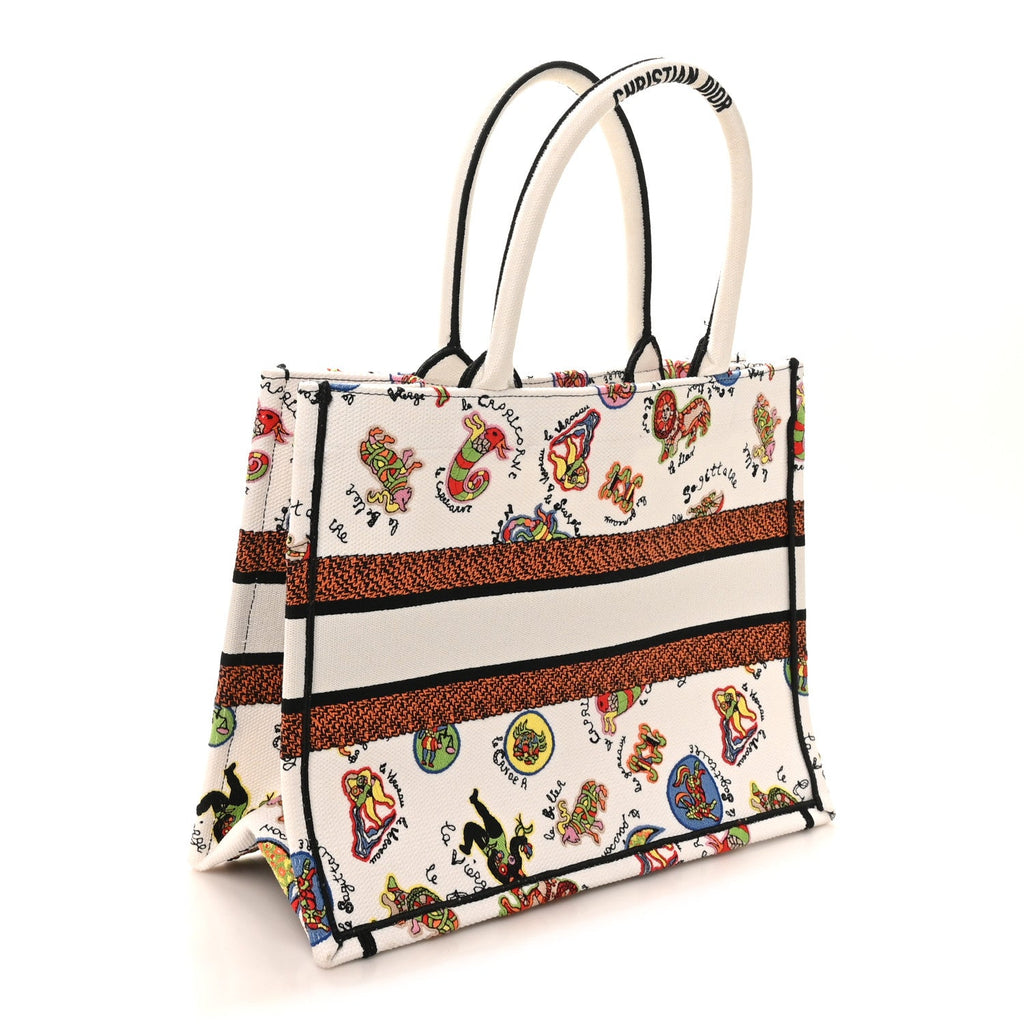 Canvas Embroidered Dragon Zodiac Medium Book Tote White Multicolor £¨ Direct shipment via from wholesalehk.shop