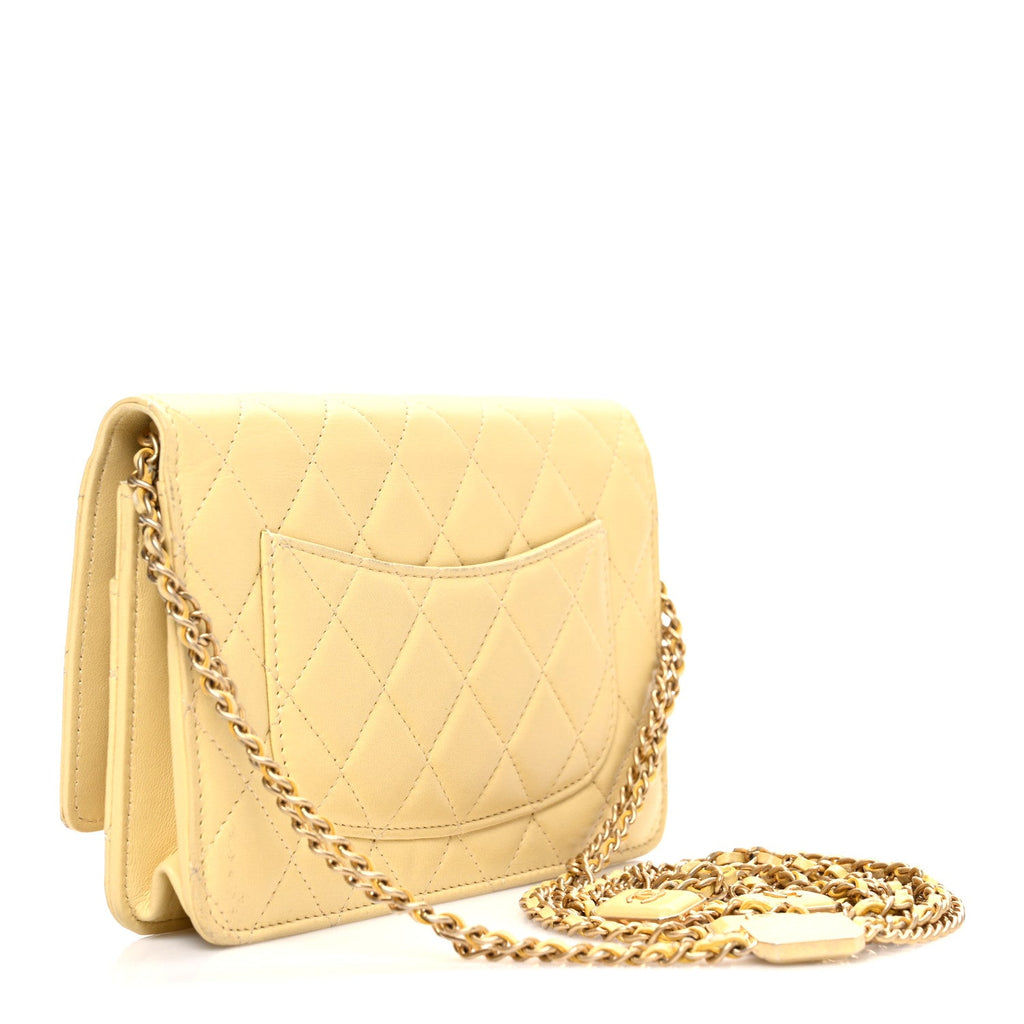 Lambskin Quilted Enamel Wallet On Chain WOC Yellow wholesalehk.shop