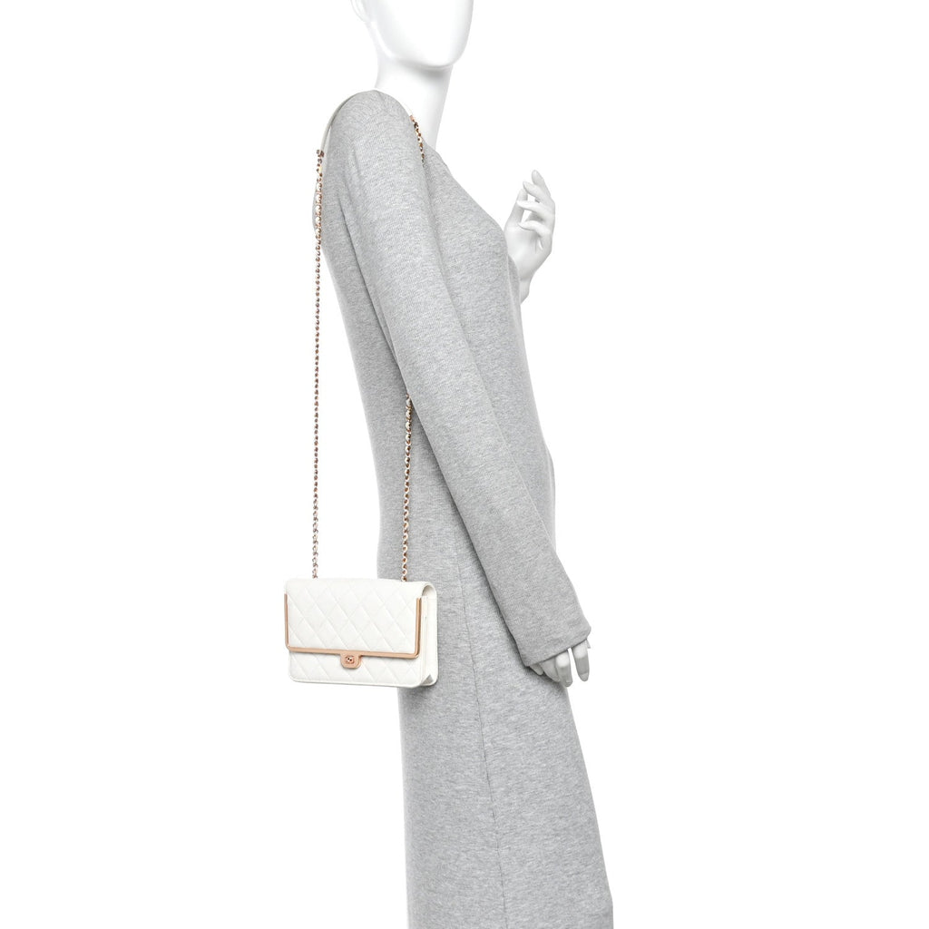 Lambskin Quilted Frame Wallet On Chain WOC White wholesalehk.shop