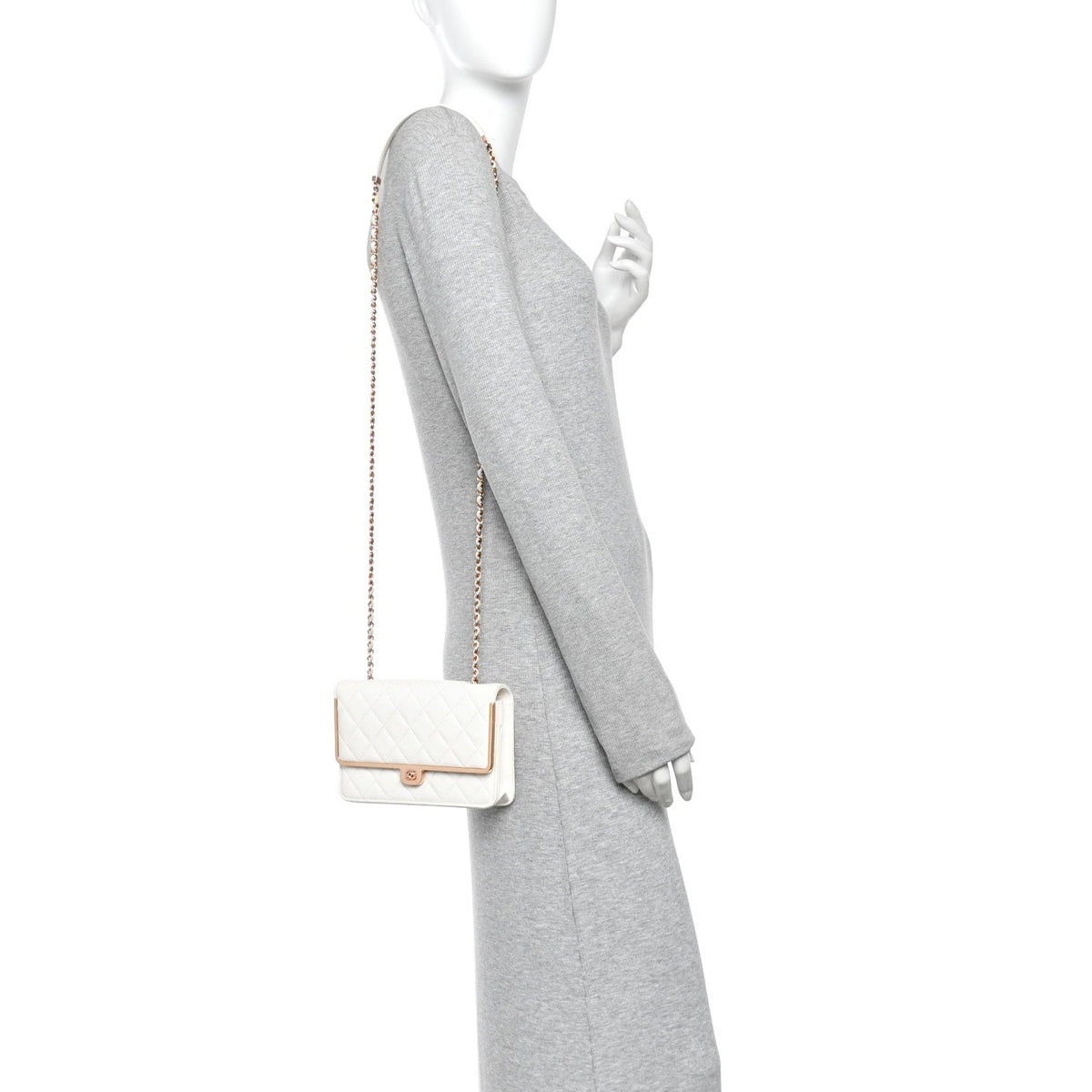 Lambskin Quilted Frame Wallet On Chain WOC White wholesalehk.shop