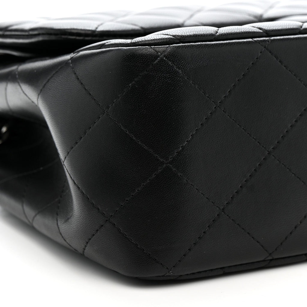 Lambskin Quilted Jumbo Double Flap Black wholesalehk.shop
