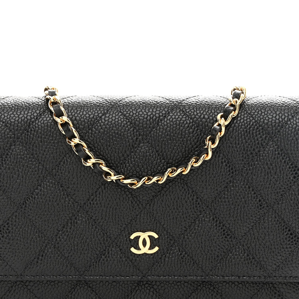 Caviar Quilted Wallet on Chain WOC Black wholesalehk.shop