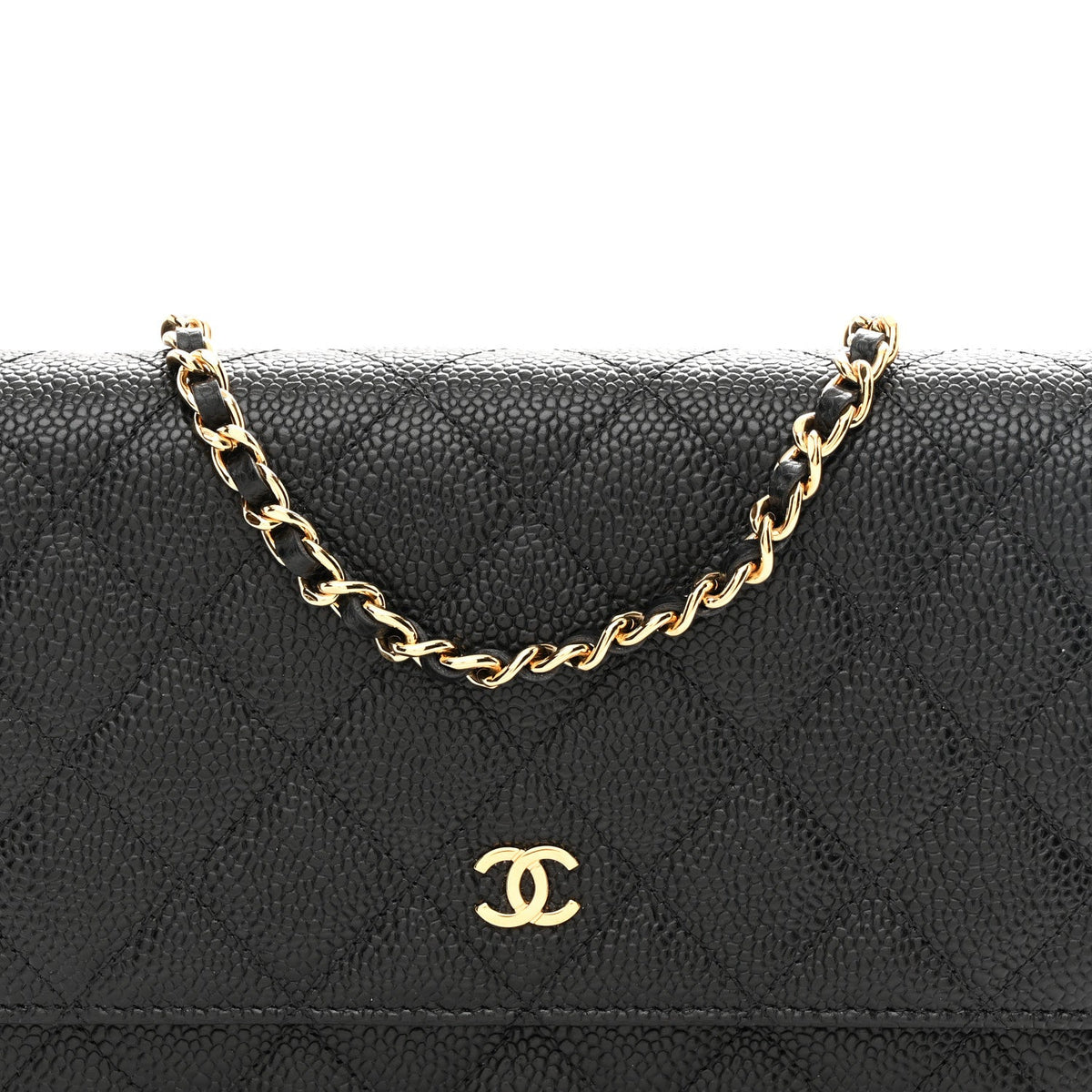 Caviar Quilted Wallet on Chain WOC Black wholesalehk.shop