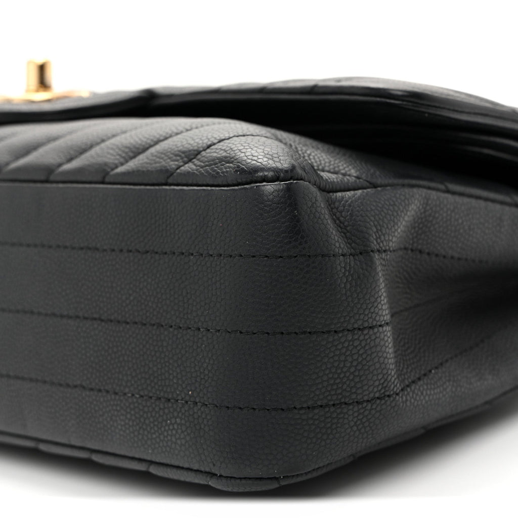 Matte Caviar Chevron Quilted Medium Double Flap Black wholesalehk.shop