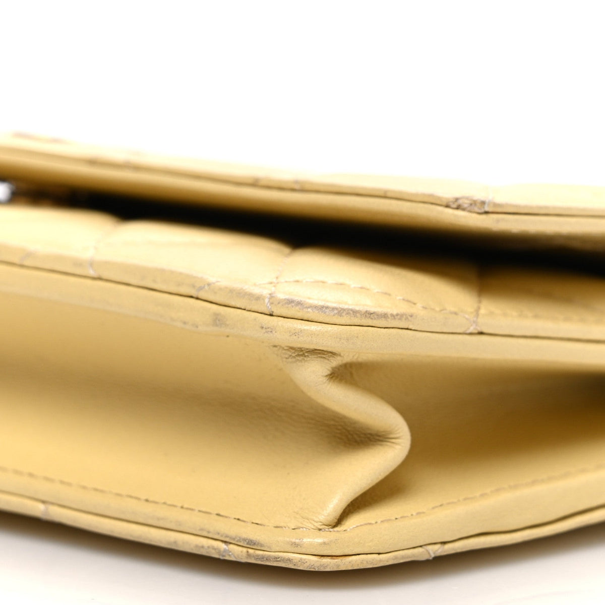 Lambskin Quilted Enamel Wallet On Chain WOC Yellow wholesalehk.shop