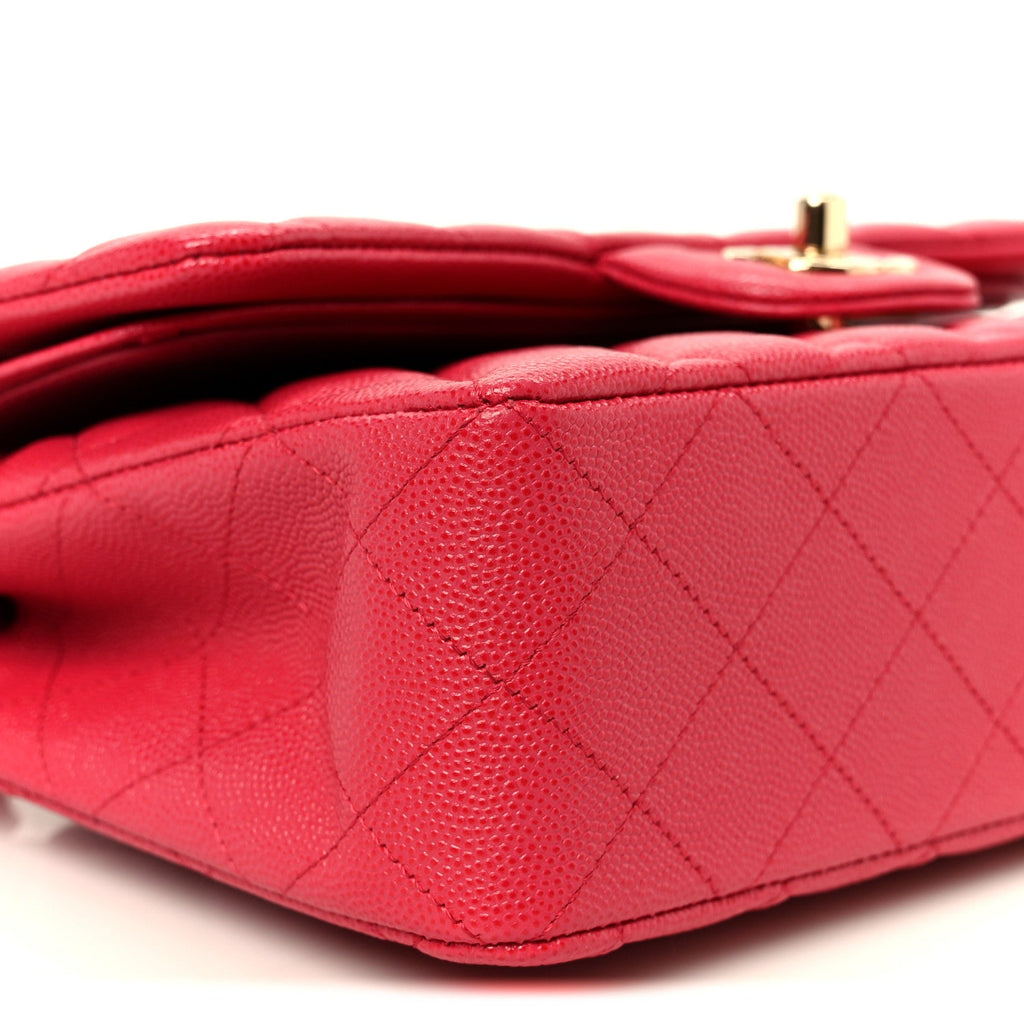 Caviar Quilted Small Double Flap Dark Pink wholesalehk.shop
