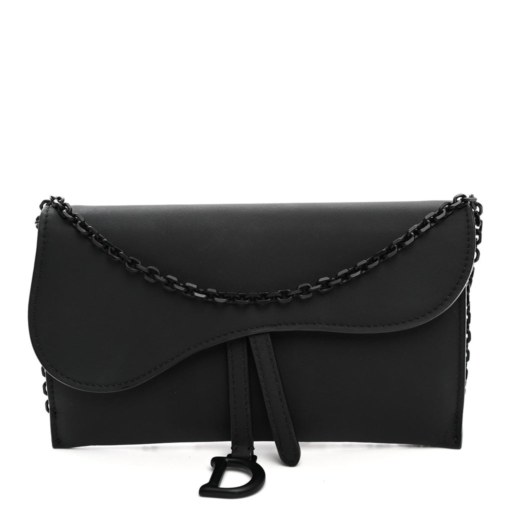 Ultra Matte Calfskin Saddle Chain Wallet Pouch Black wholesalehk.shop