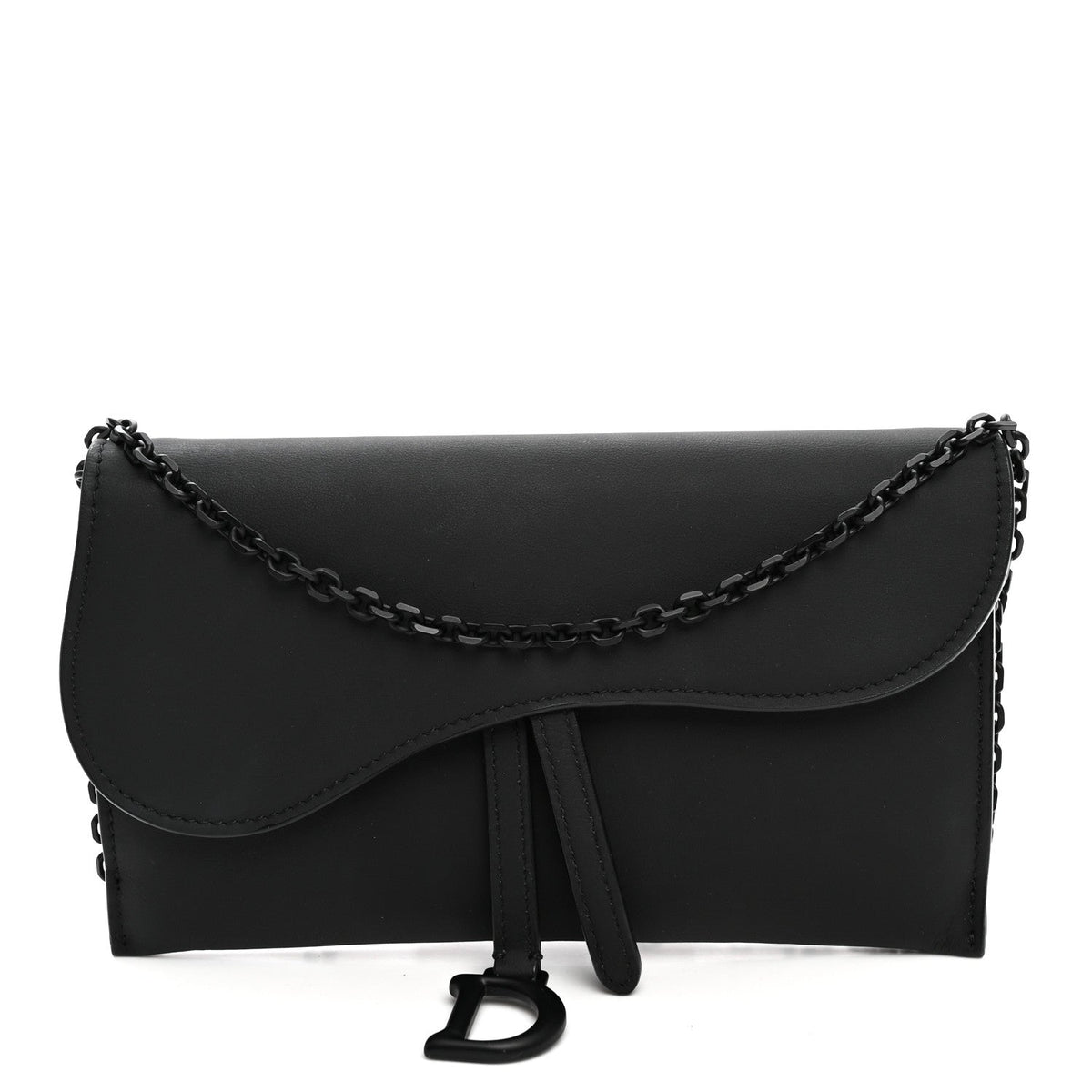 Ultra Matte Calfskin Saddle Chain Wallet Pouch Black wholesalehk.shop