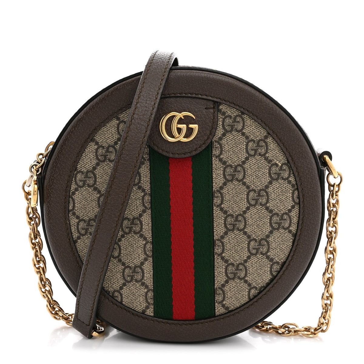 GG Supreme Monogram Web Mini Ophidia Round Shoulder Bag Brown wholesalehk.shop