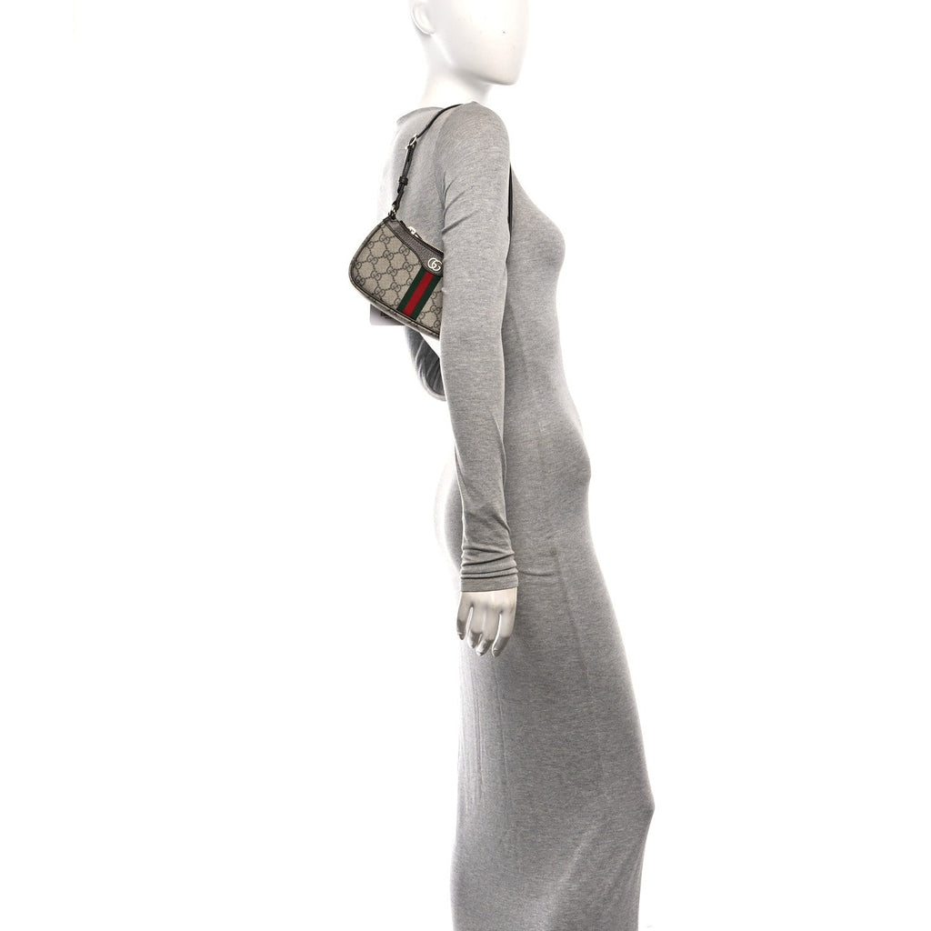 GG Supreme Monogram Textured Dollar Calfskin Web Mini Ophidia Shoulder Bag Beige Ebony New Acero wholesalehk.shop