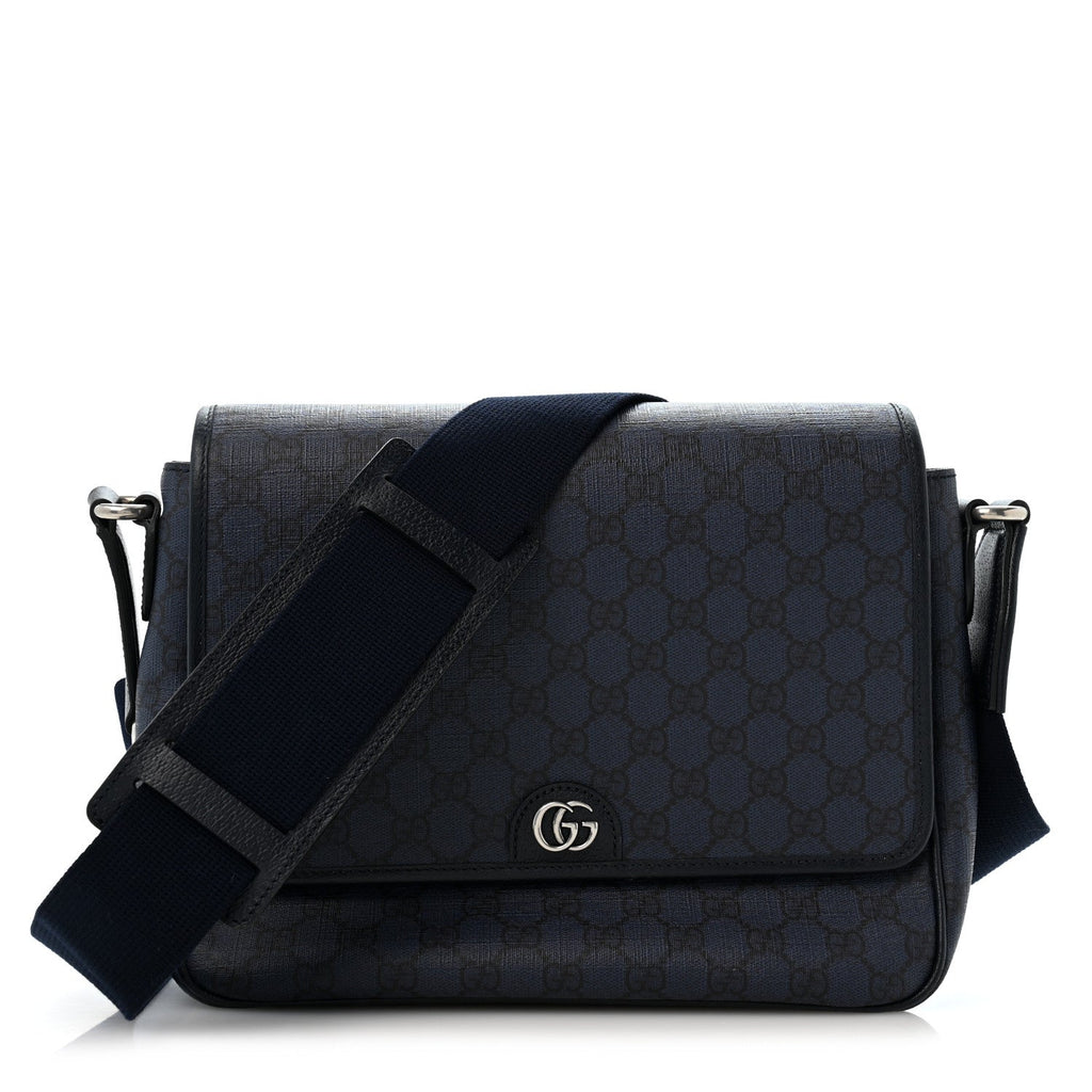 Tender GG Supreme Monogram Textured Dollar Calfskin Ophidia Messenger Bag Dark Blue wholesalehk.shop