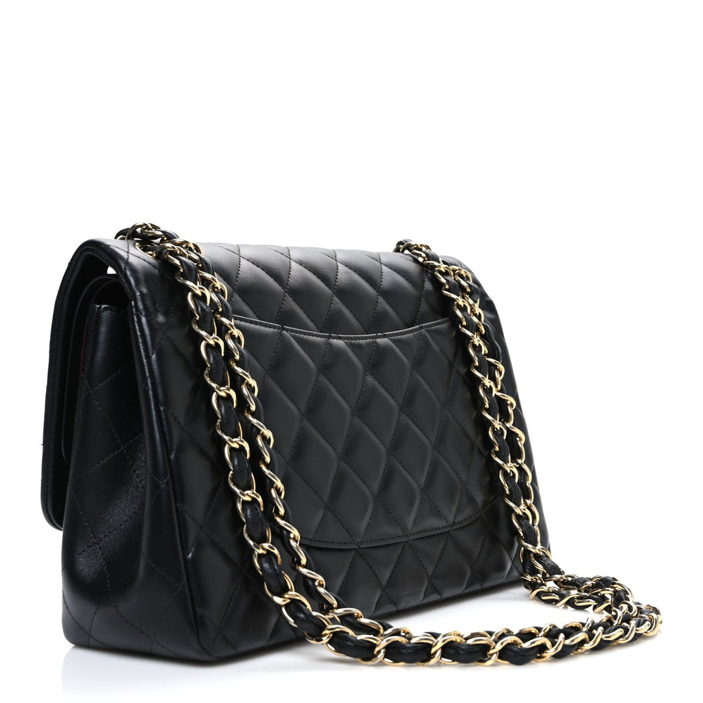 Lambskin Quilted Jumbo Double Flap Black wholesalehk.shop