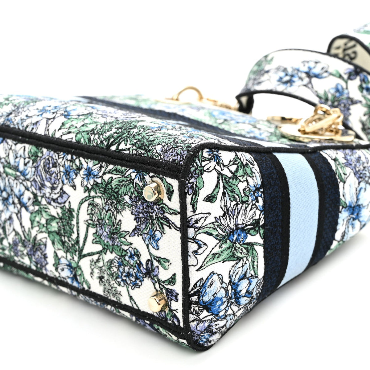 Canvas Embroidered Chardons Toile De Jouy Medium Lady D-Lite Blue Multicolor wholesalehk.shop