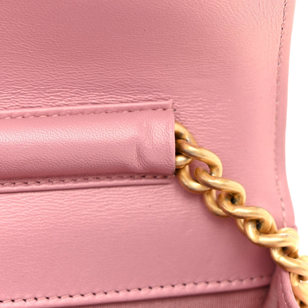 Metallic Lambskin Quilted Boy Wallet On Chain WOC Pink wholesalehk.shop