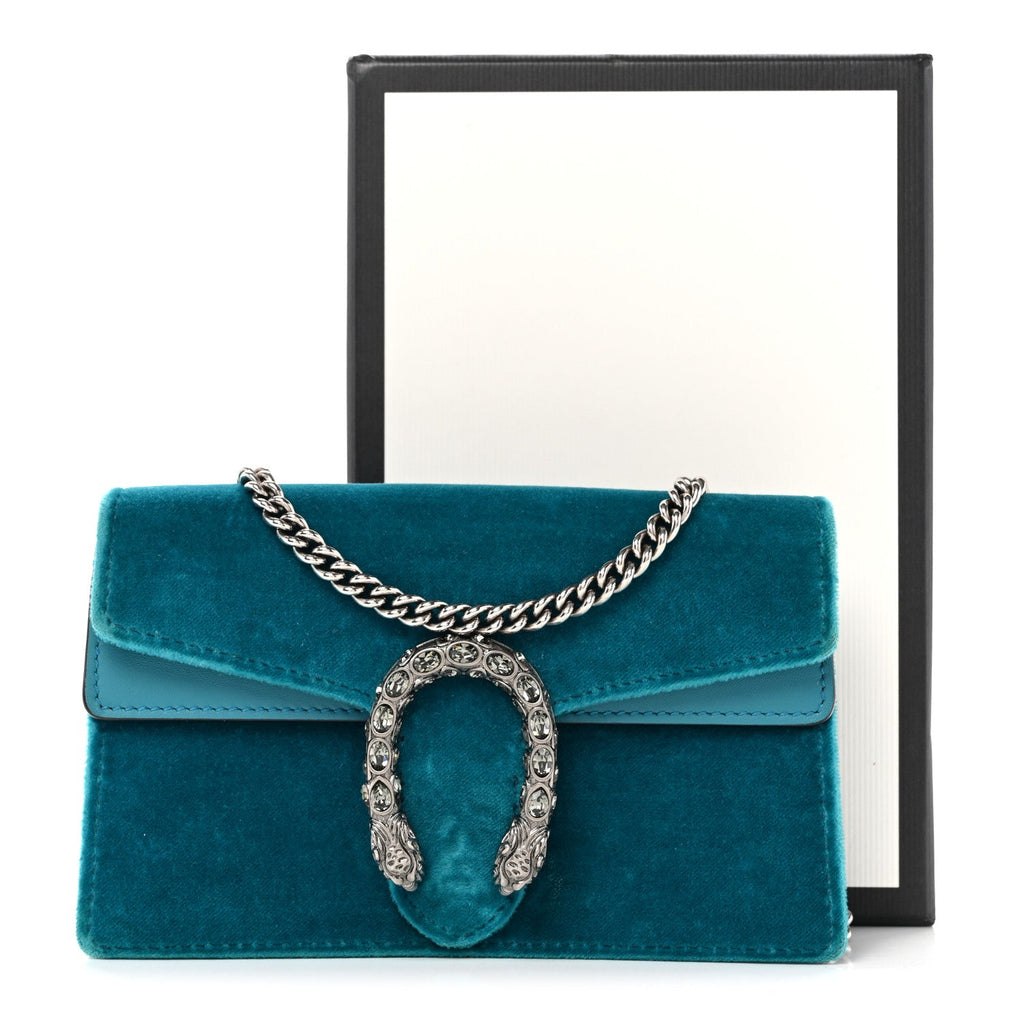 Velvet Super Mini Dionysus Shoulder Bag Pavone Cyan wholesalehk.shop