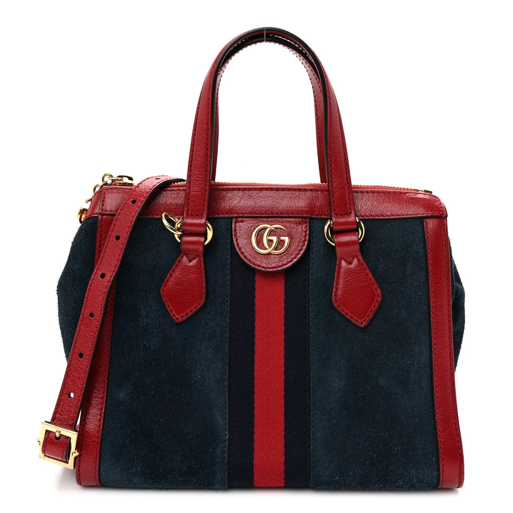 Suede Calfskin Web Small Ophidia Tote Bag New Blue Romantic Cherry wholesalehk.shop