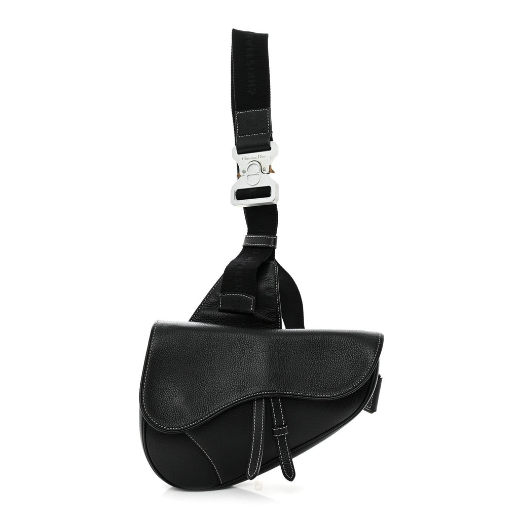 Grained Calfskin Mens Saddle Bag Black wholesalehk.shop