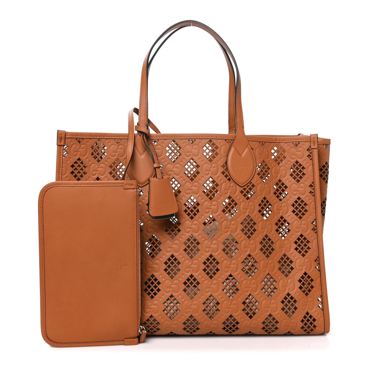 Calfskin GG Monogram Diamond Cut Medium Ophidia Tote Bag Brown wholesalehk.shop