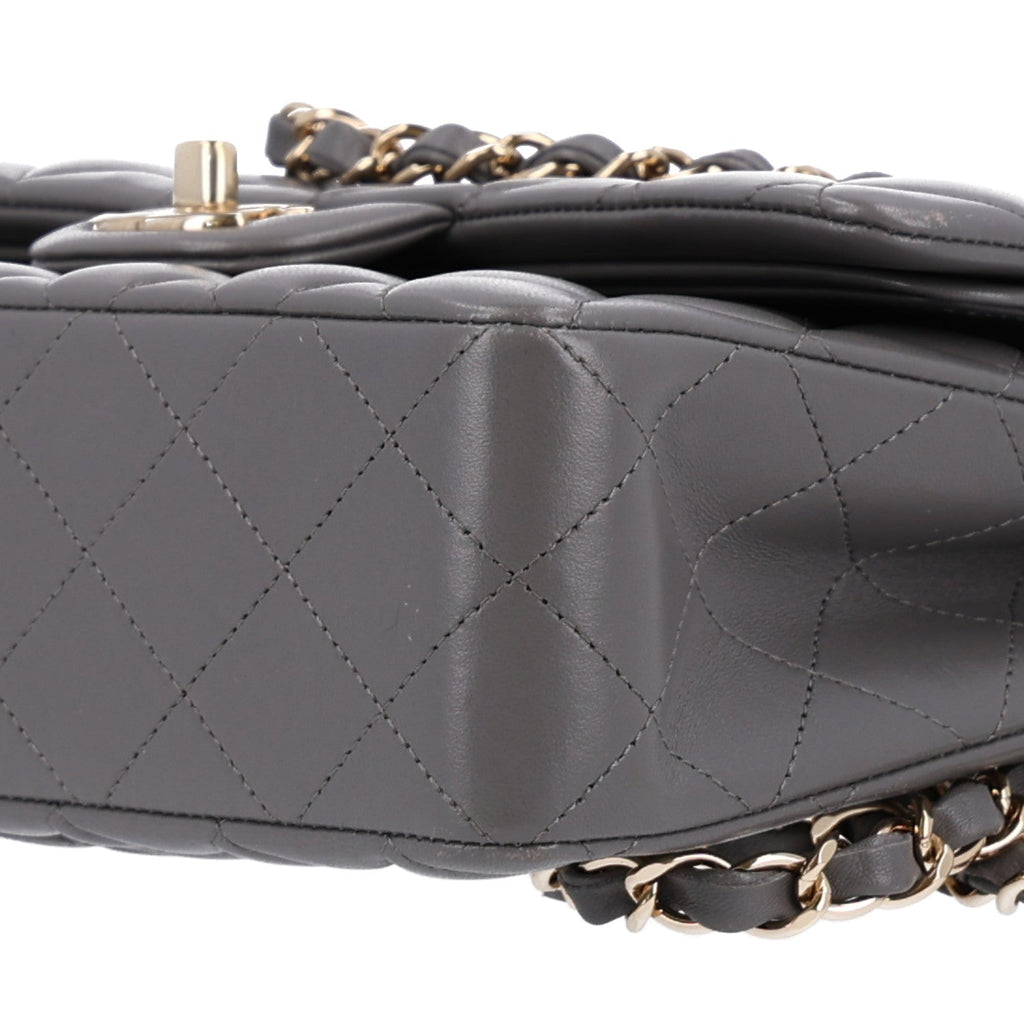 Lambskin Quilted Small Double Flap Grey wholesalehk.shop