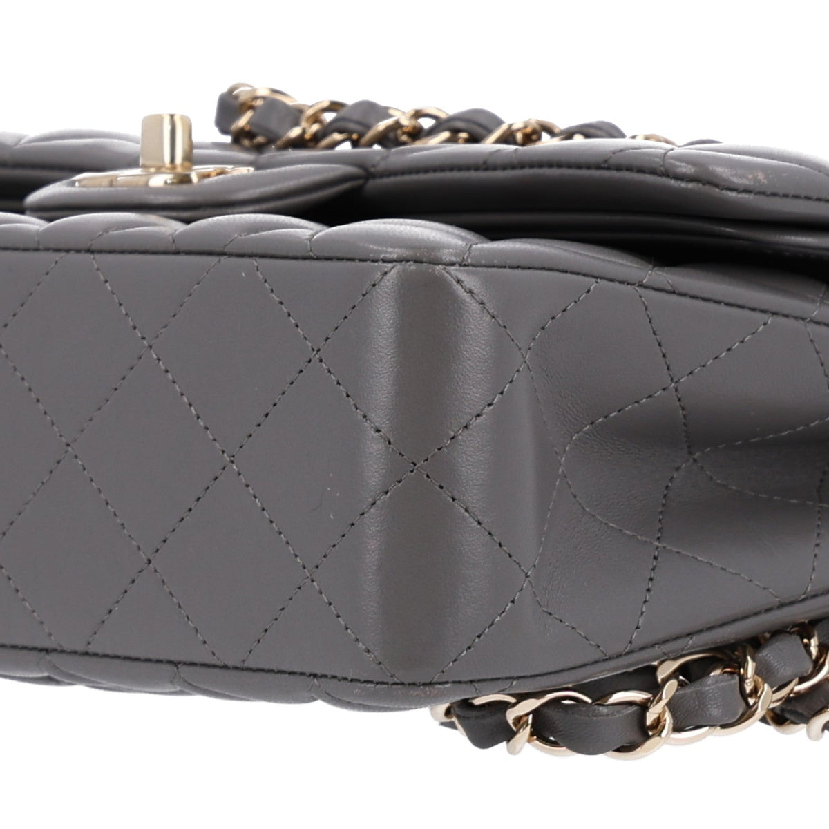 Lambskin Quilted Small Double Flap Grey wholesalehk.shop