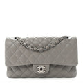 Lambskin Quilted Medium Double Flap Grey wholesalehk.shop