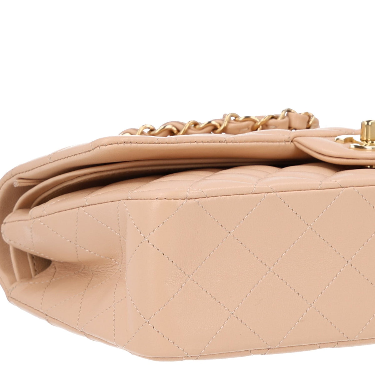 Lambskin Quilted Medium Double Flap Beige wholesalehk.shop
