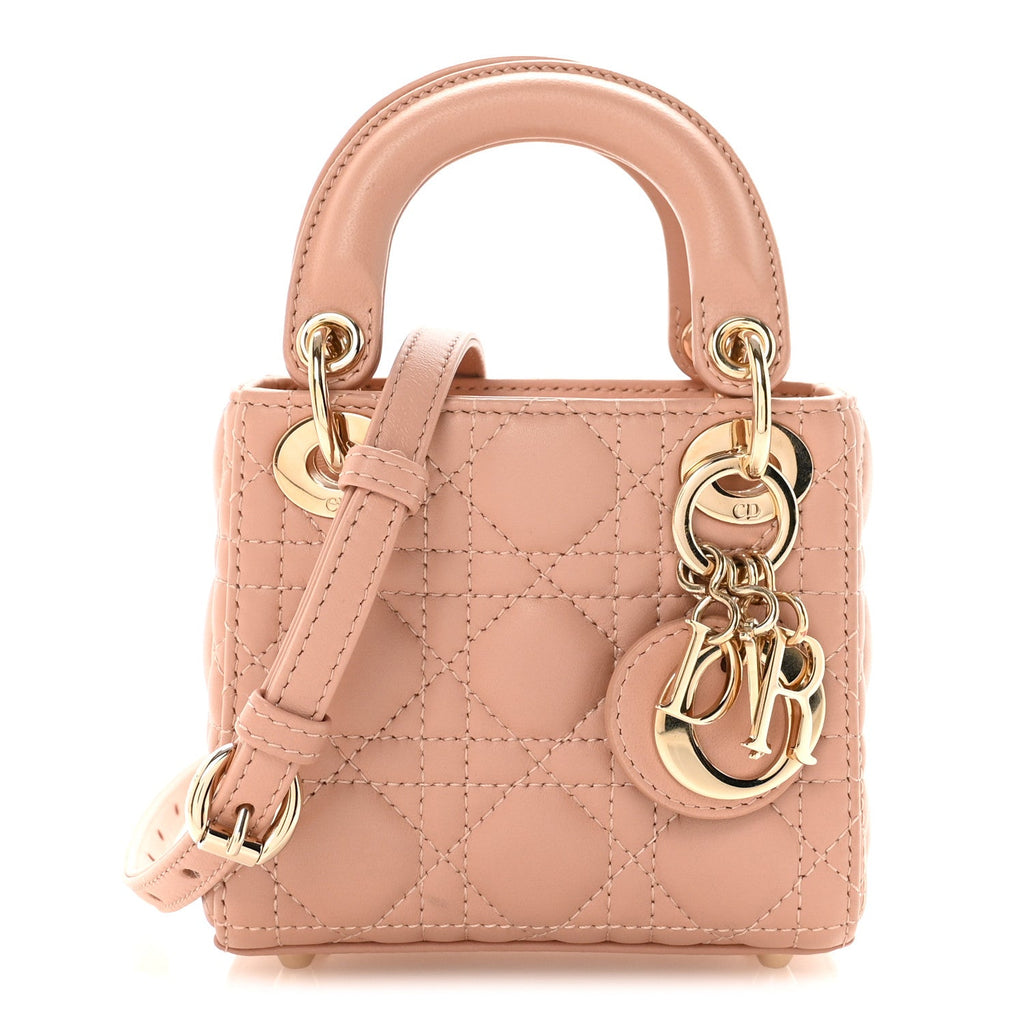 Lambskin Cannage Micro Lady Dior Rose Des Vents wholesalehk.shop