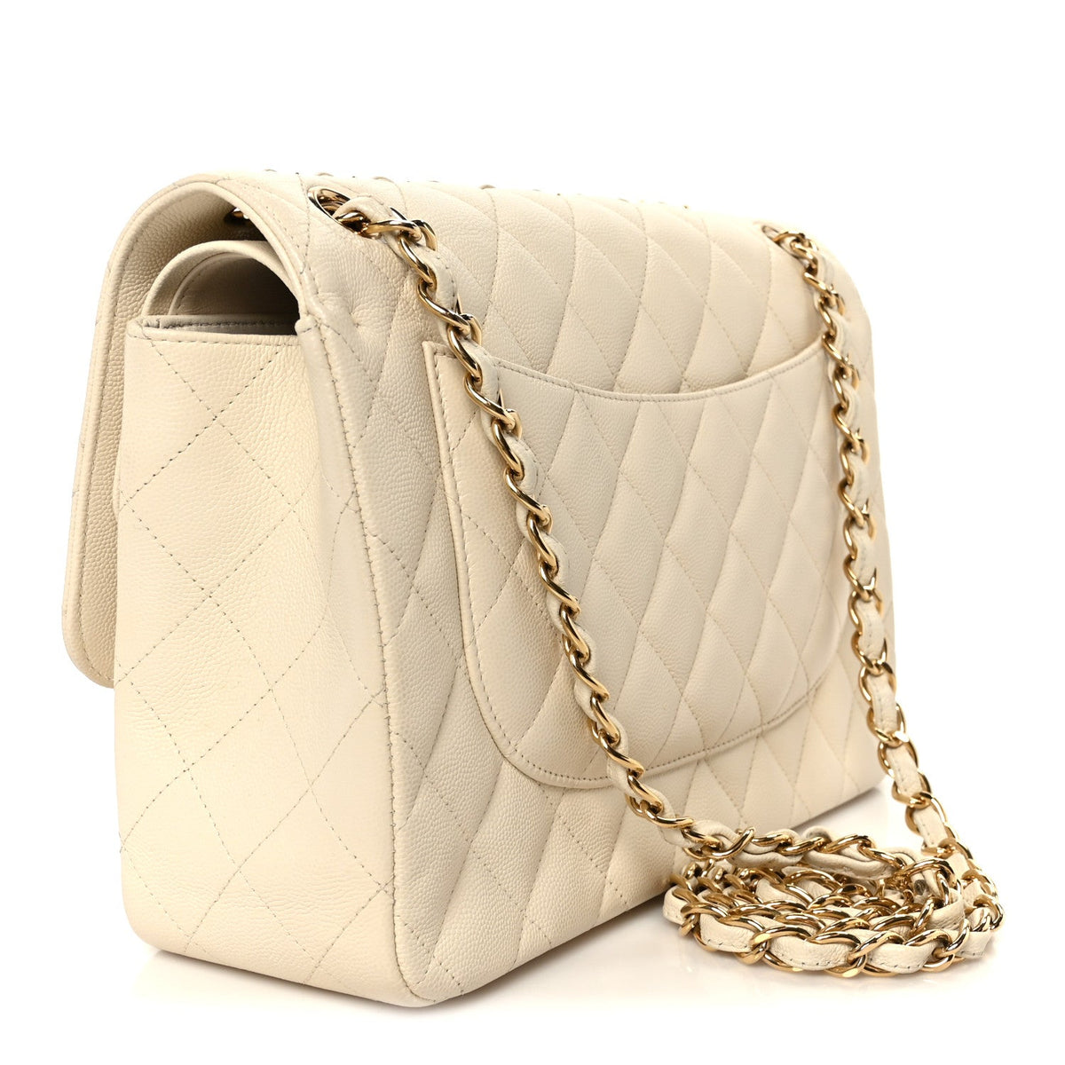 Caviar Quilted Jumbo Double Flap White wholesalehk.shop
