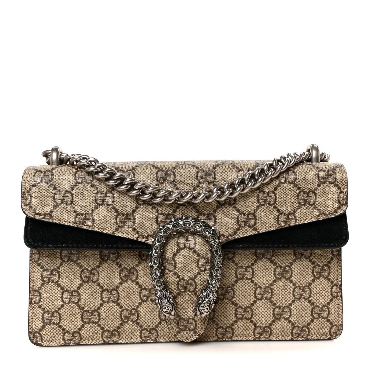 GG Supreme Monogram Suede Crystal Small Dionysus Shoulder Bag Beige Ebony Black wholesalehk.shop