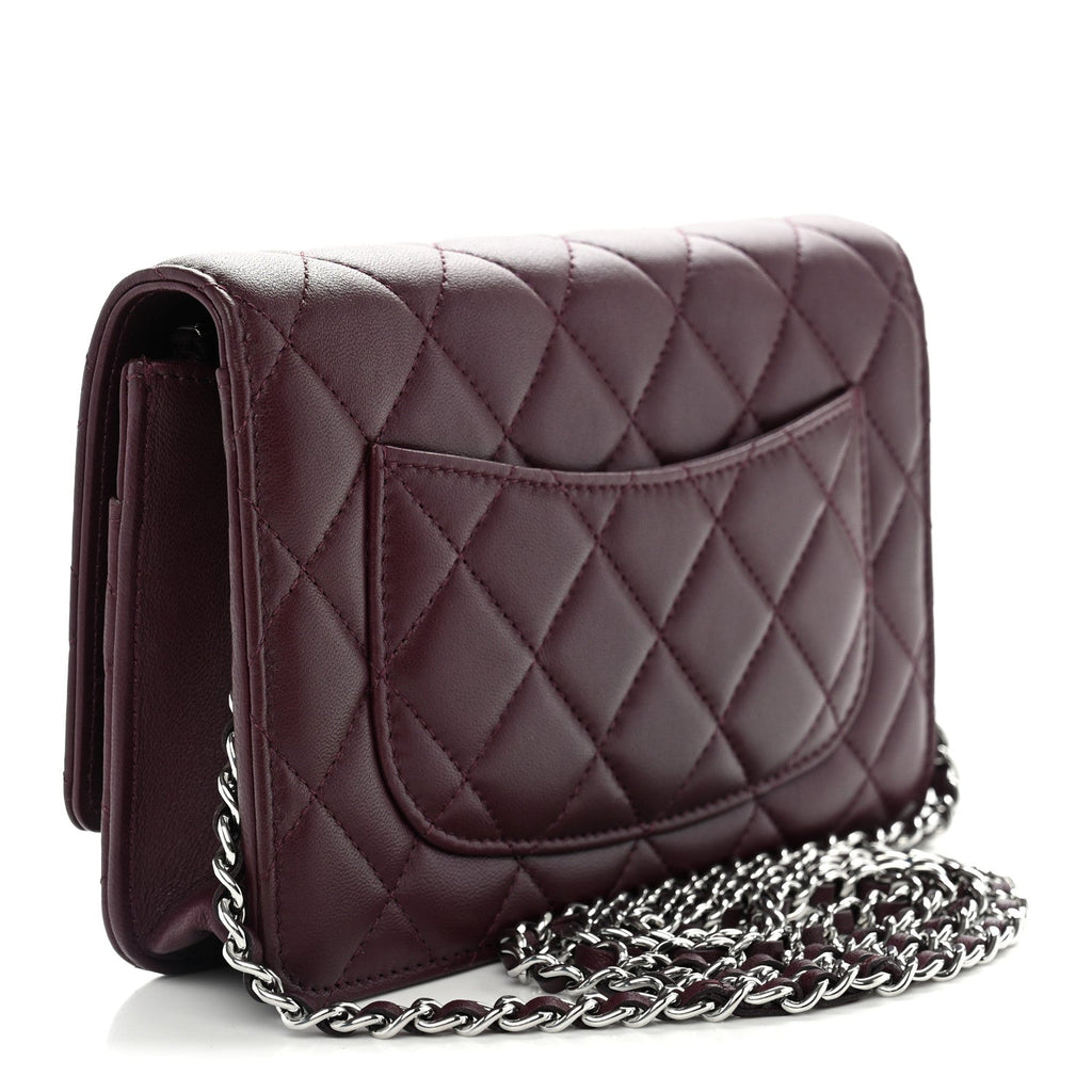 Lambskin Quilted Enamel CC Wallet On Chain WOC Burgundy wholesalehk.shop