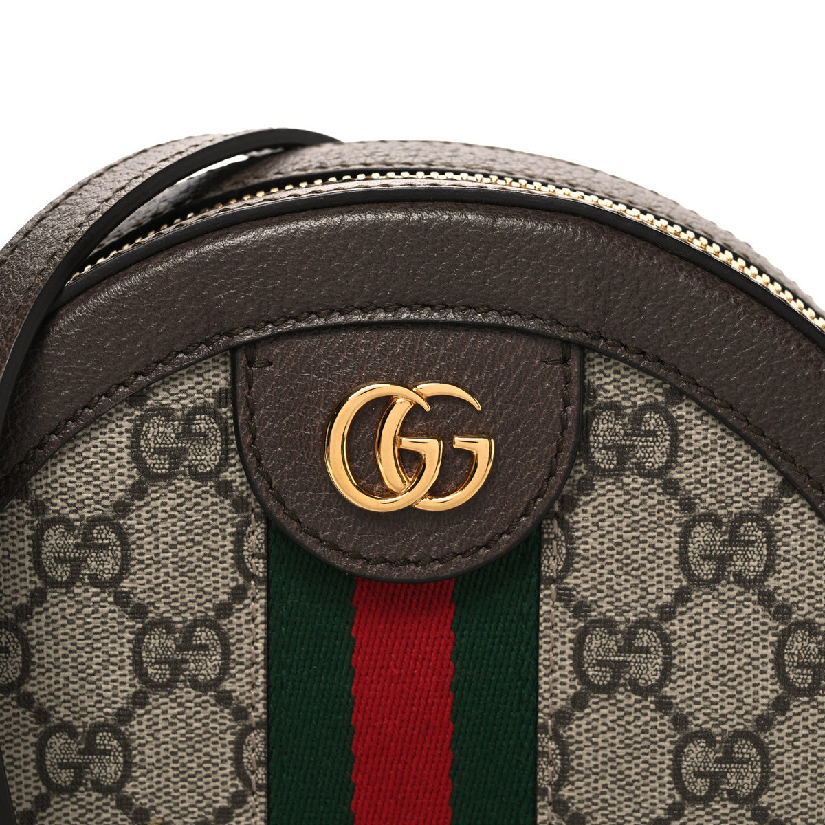 GG Supreme Monogram Web Mini Ophidia Round Shoulder Bag Brown wholesalehk.shop