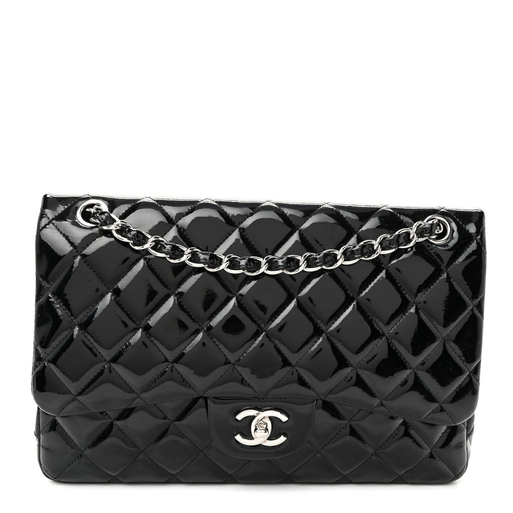 Patent Quilted Jumbo Double Flap Black wholesalehk.shop
