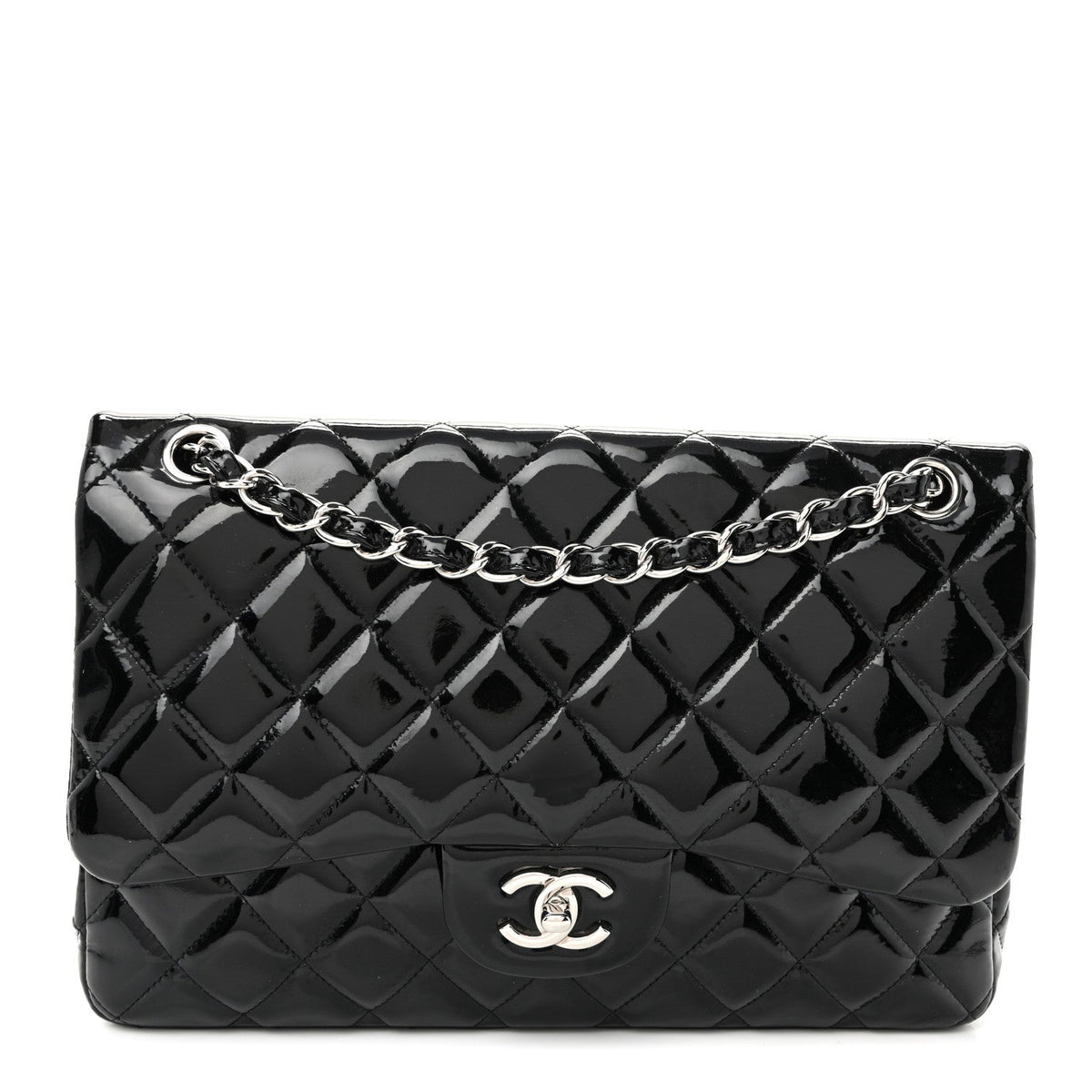 Patent Quilted Jumbo Double Flap Black wholesalehk.shop
