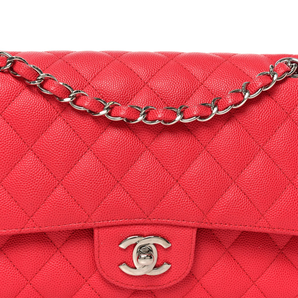 Caviar Quilted Medium Double Flap Dark Pink wholesalehk.shop