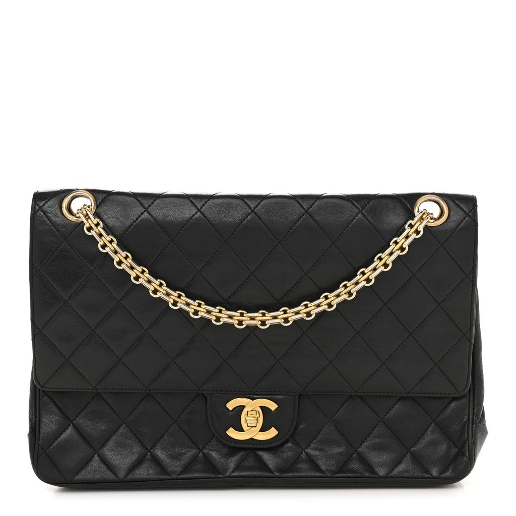 Lambskin Quilted Small Double Flap Black wholesalehk.shop